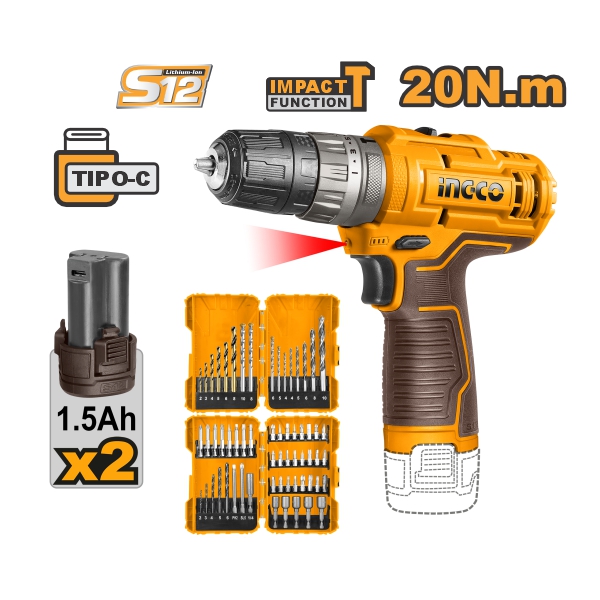 TALADRO PERC 3/8 12V+SET BROCA UCOSLI23114